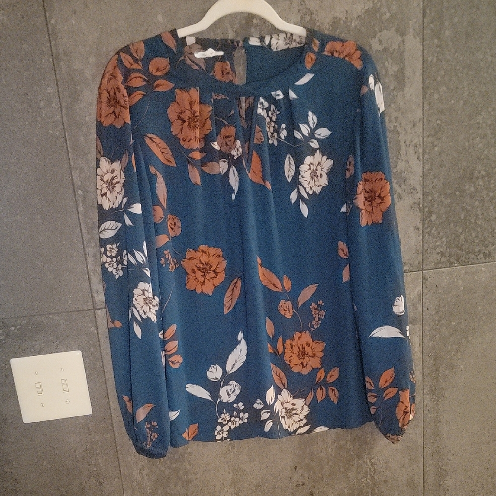 Maurices Teal and Rust Floral Blouse
